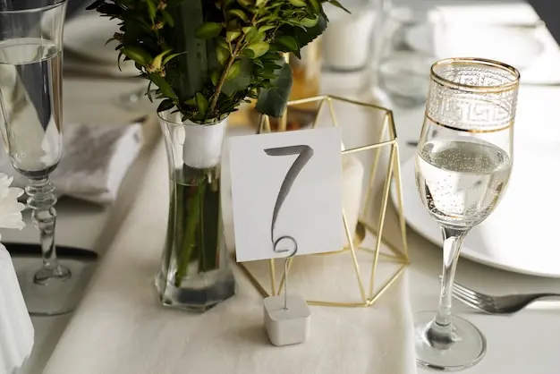 Wedding table details with menu and numbering setup
